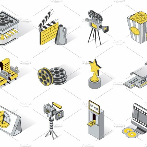 Movie Production Isometric Icons cover image.