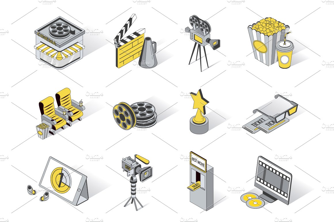 Movie Production Isometric Icons cover image.