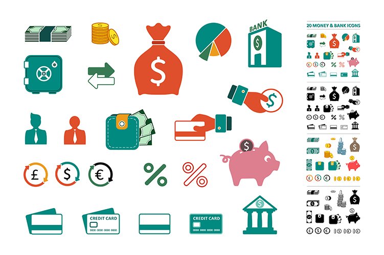 Money & bank icons cover image.