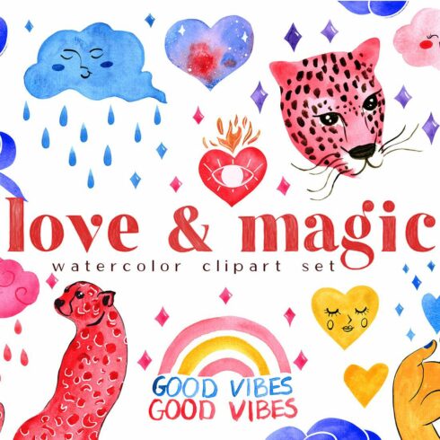 "LOVE & MAGIC" Watercolor Clipart Set cover image.
