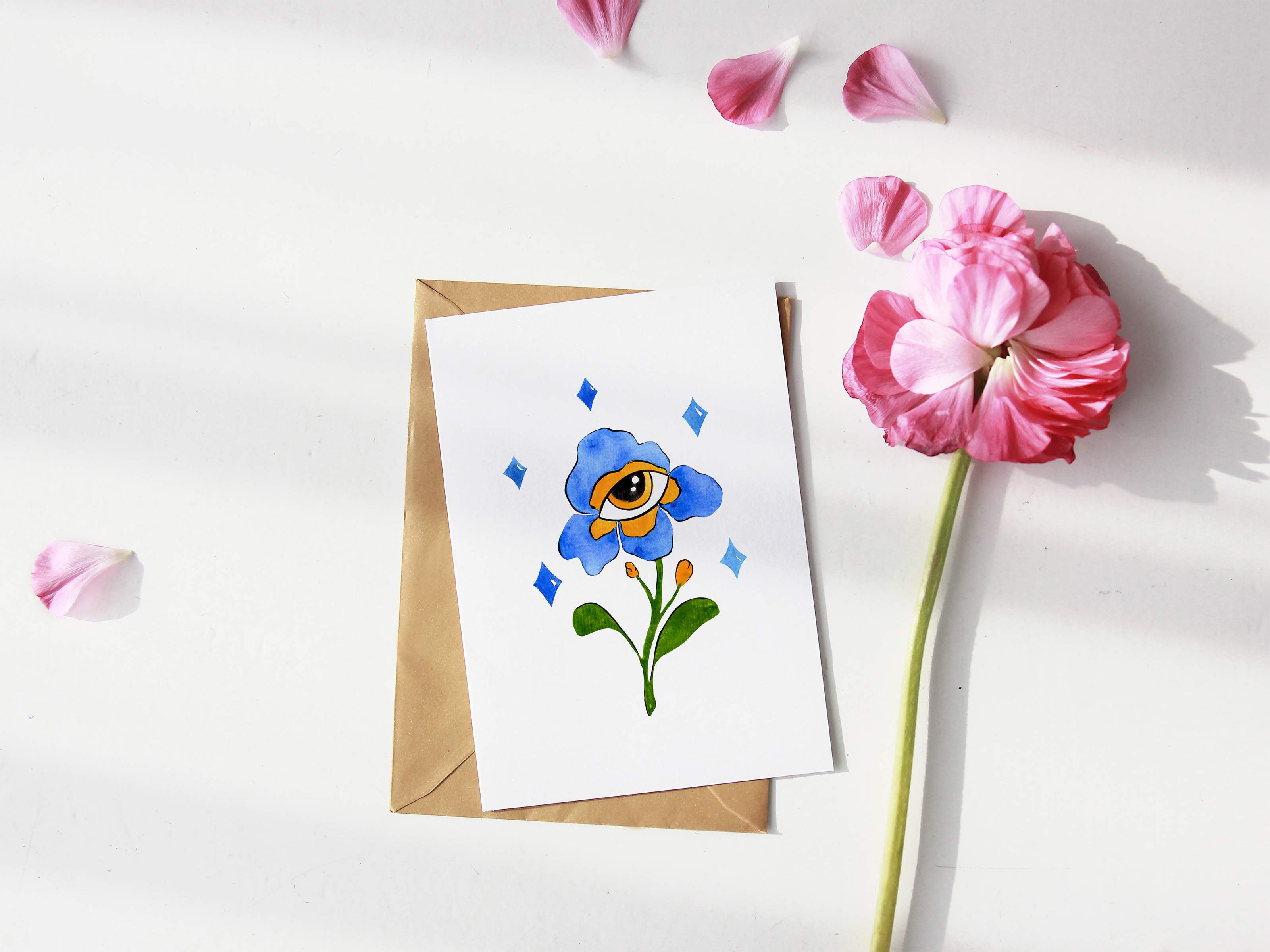 Card with a picture of a flower on it.