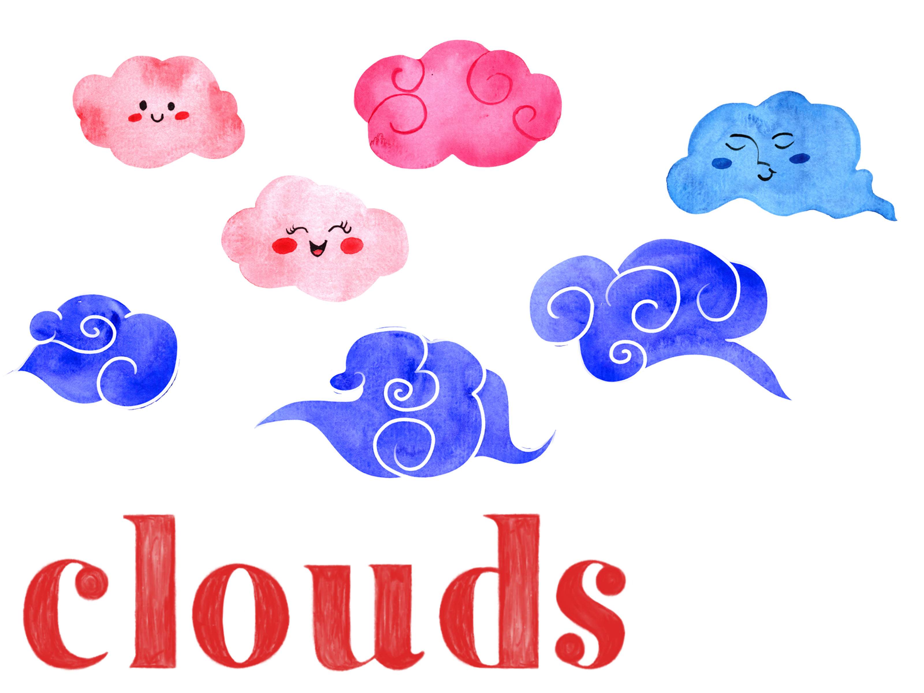 Watercolor drawing of a group of clouds.