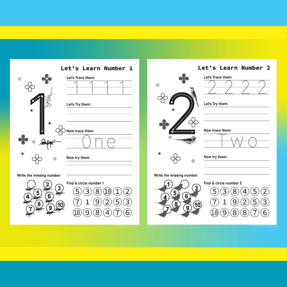 Learning Number Worksheets preview image.