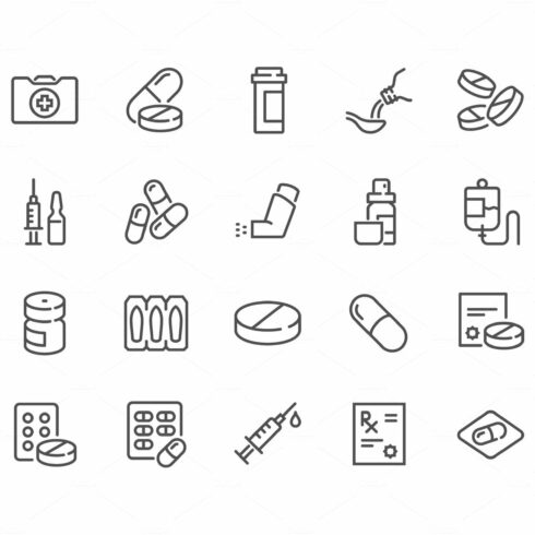 Line Medical Drugs Icons cover image.