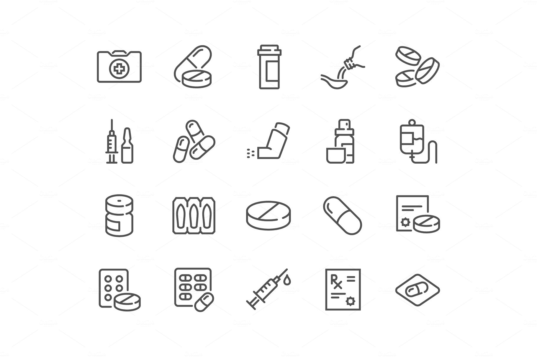 Line Medical Drugs Icons cover image.
