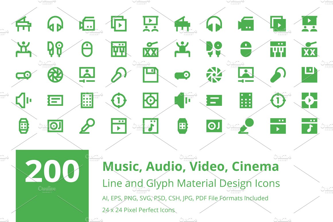 200 Multimedia Material Design Icons cover image.