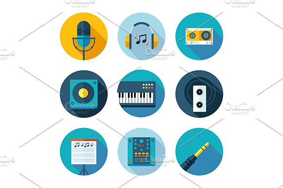 Music Icons Flat Set preview image.