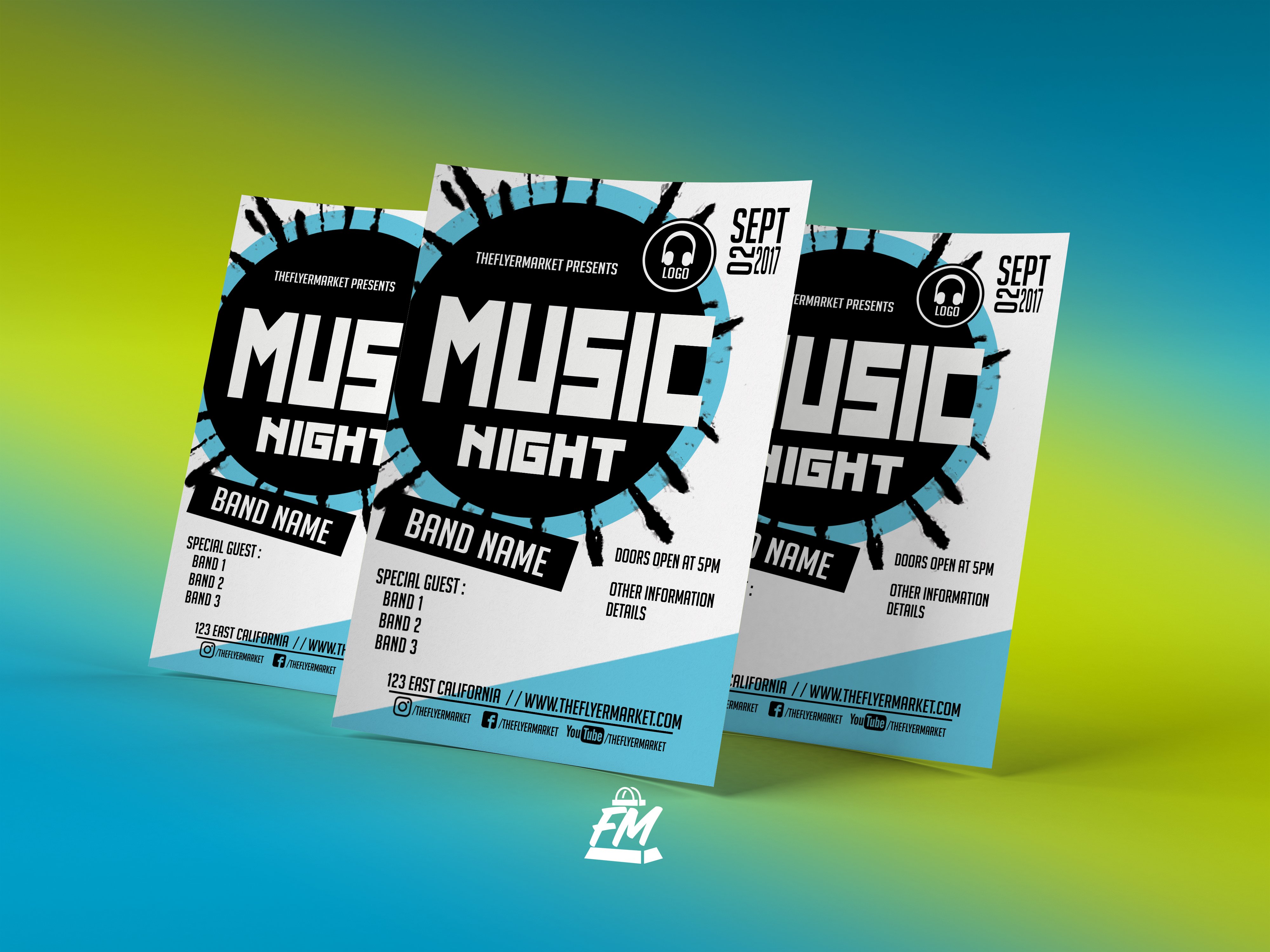 Music Night PSD Flyer Template preview image.