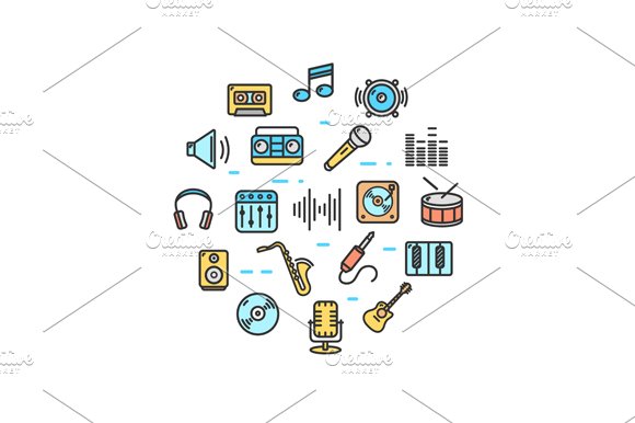 Music Round Design Icon Set cover image.