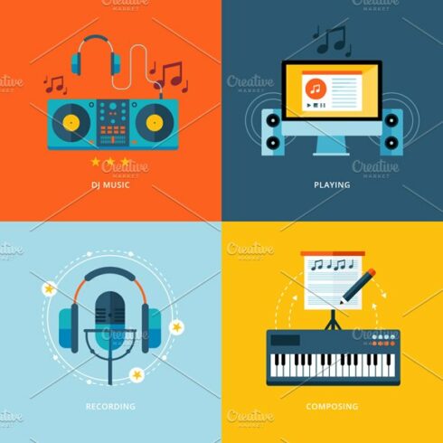 Flat Concept Icons For Music Industr cover image.