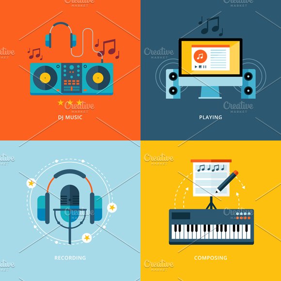 Flat Concept Icons For Music Industr cover image.