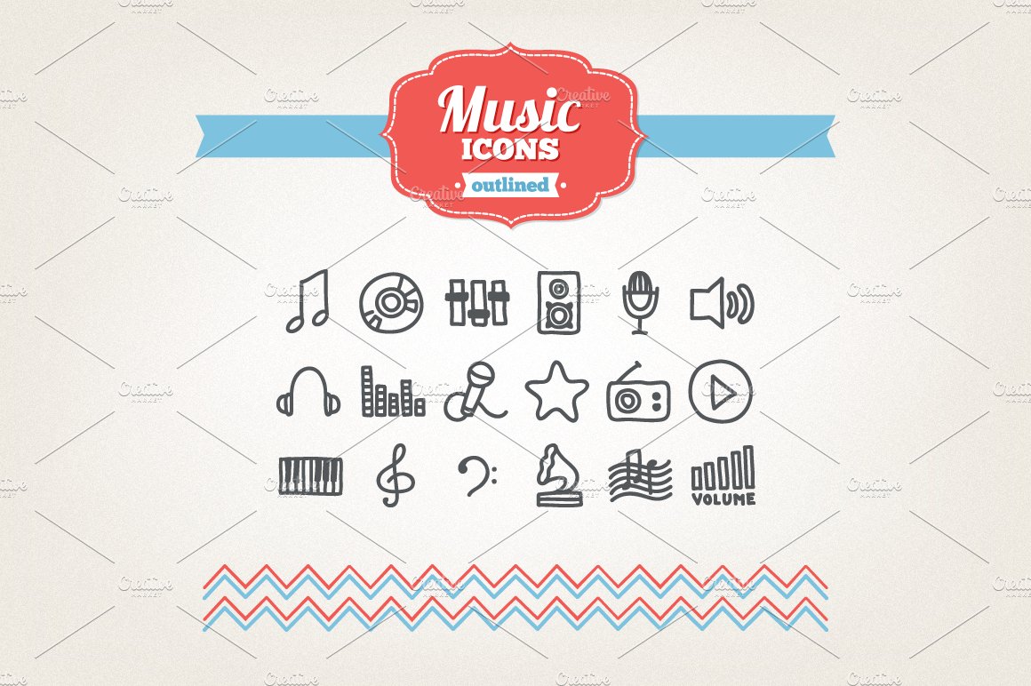 Hand drawn music icons cover image.