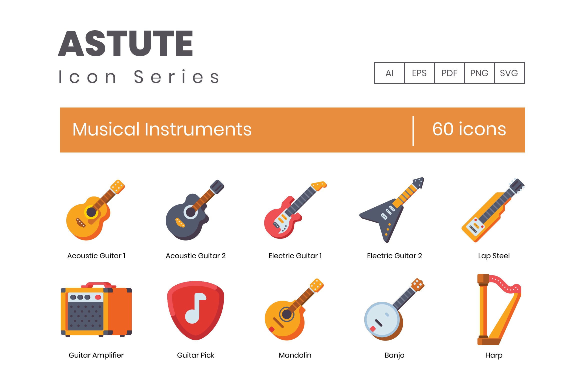 60 Musical Instruments Icons | Astut cover image.