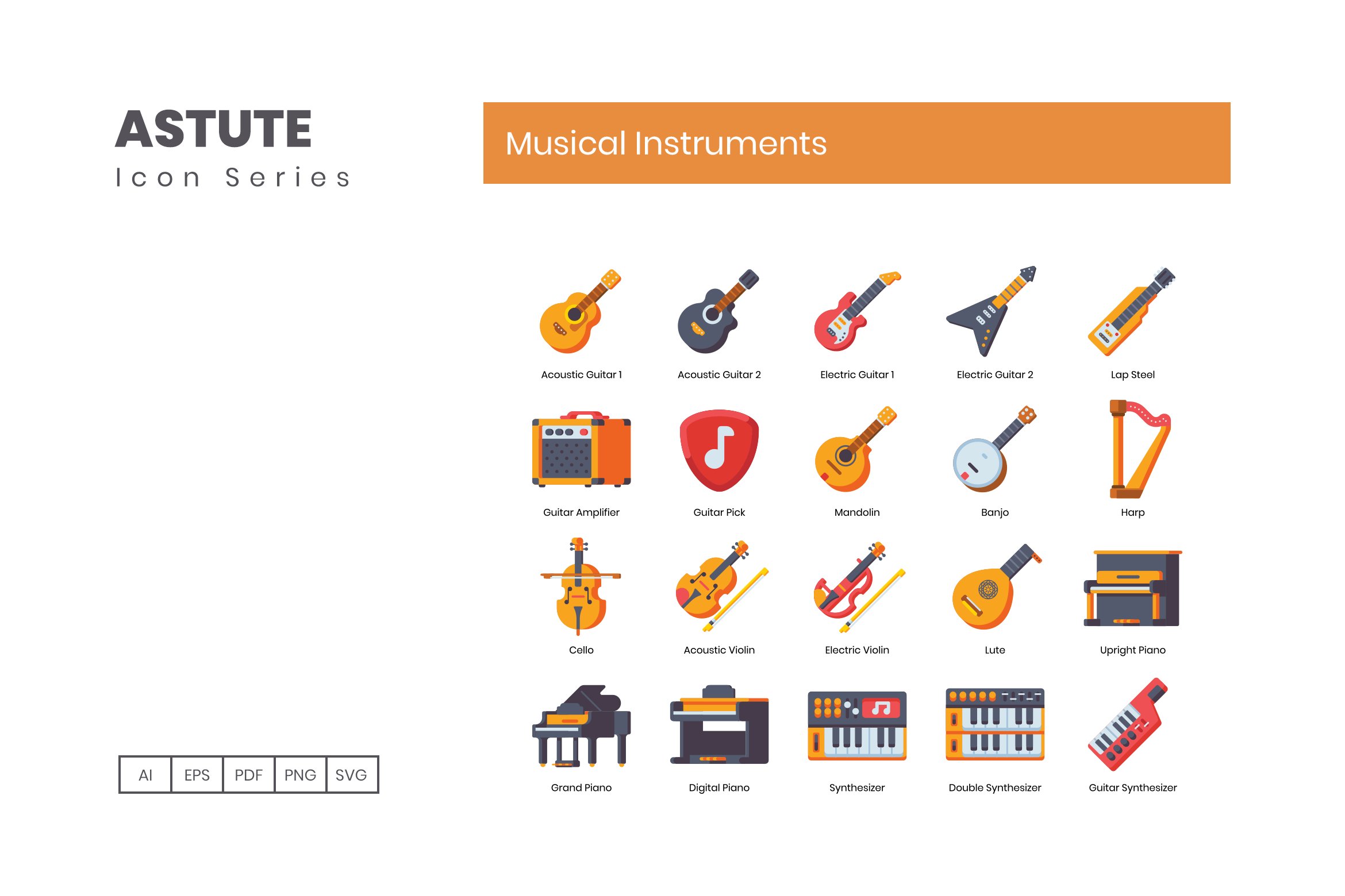 60 Musical Instruments Icons | Astut preview image.