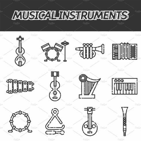 Musical instruments icon set cover image.