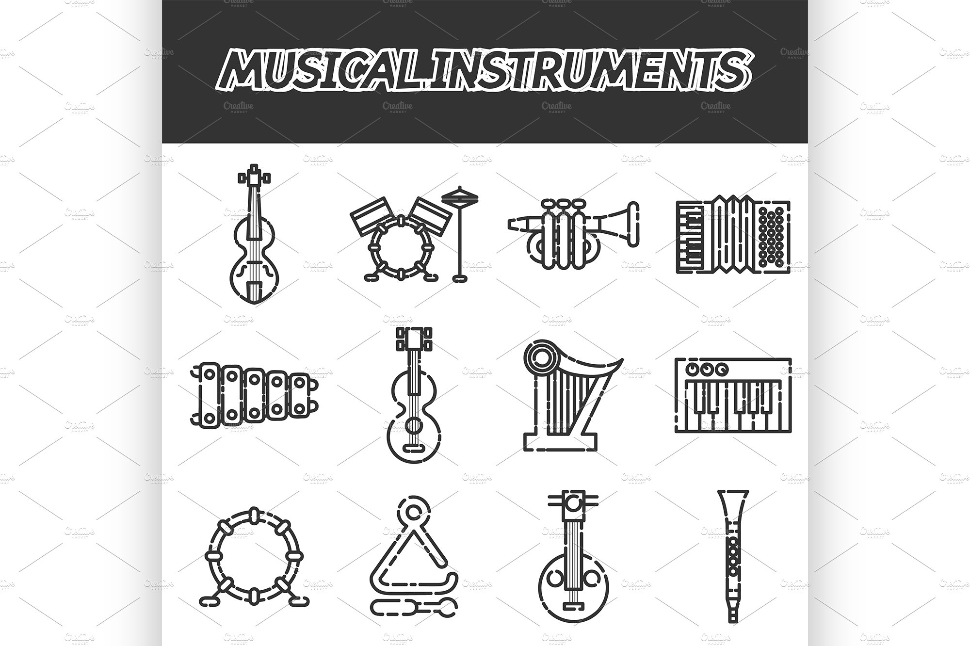 Musical instruments icon set cover image.