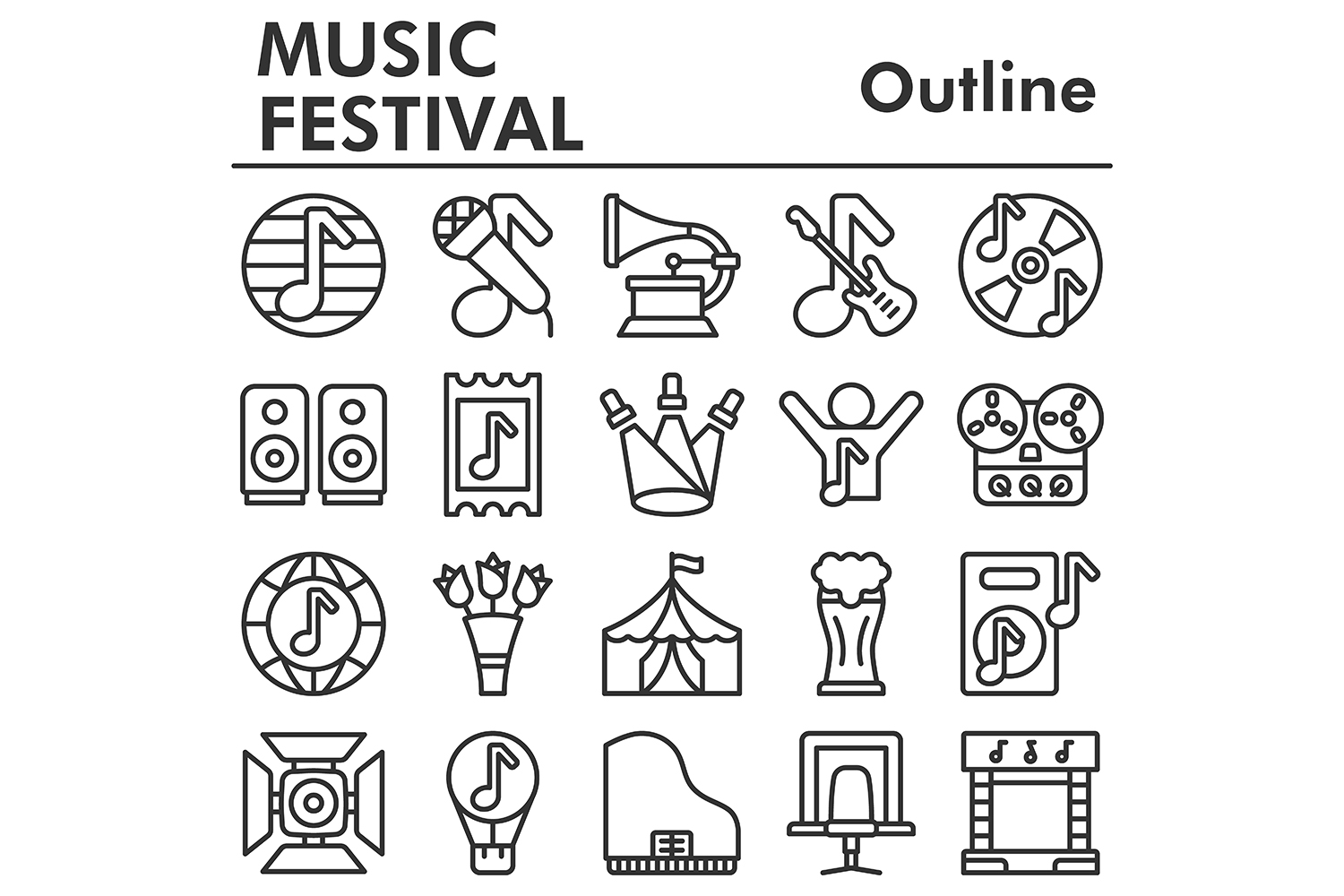 Set, muzic festival icons set pinterest preview image.