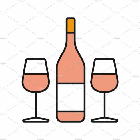 Wine and two glasses color icon cover image.