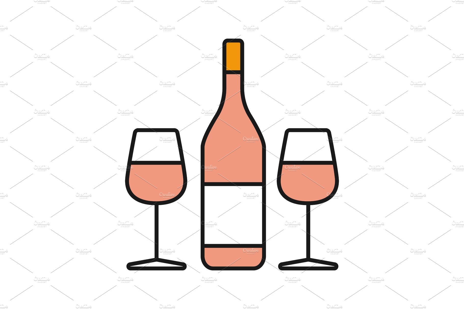 Wine and two glasses color icon cover image.