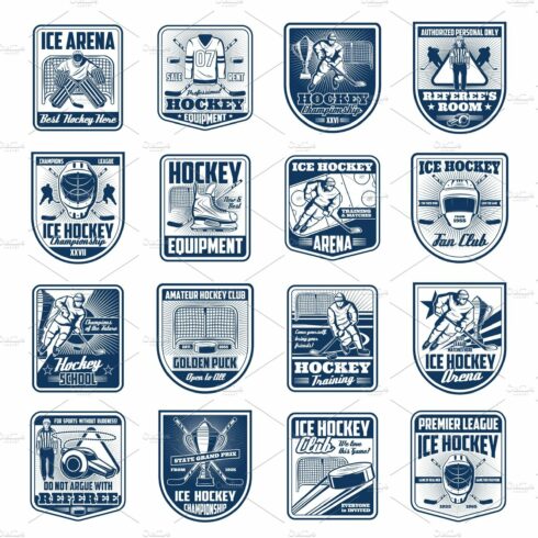 Ice hockey sport vector icons cover image.