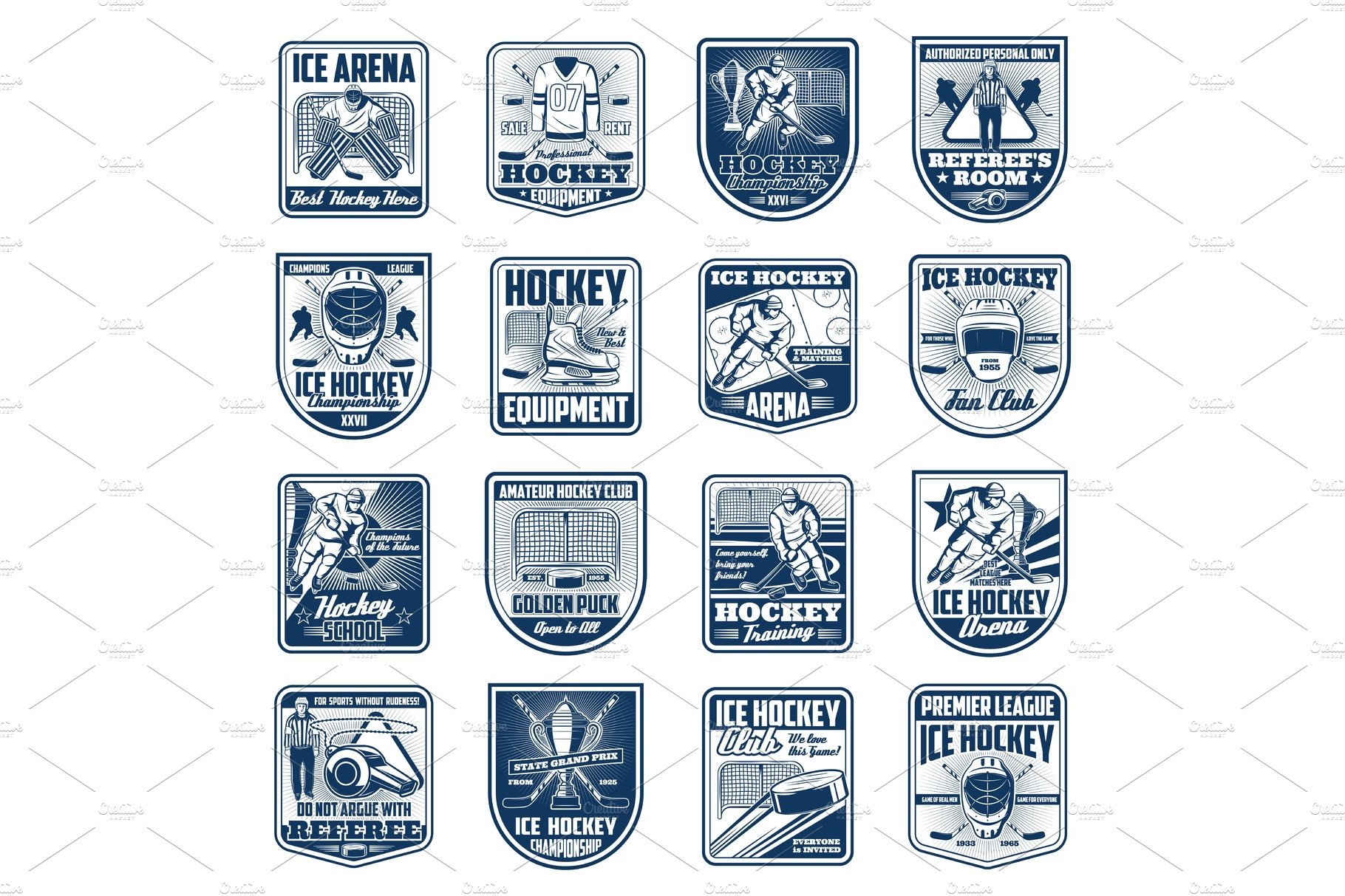 Ice hockey sport vector icons cover image.