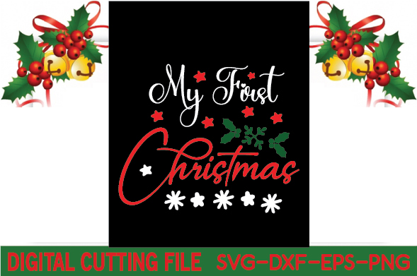 Christmas svg file with bells and holly.
