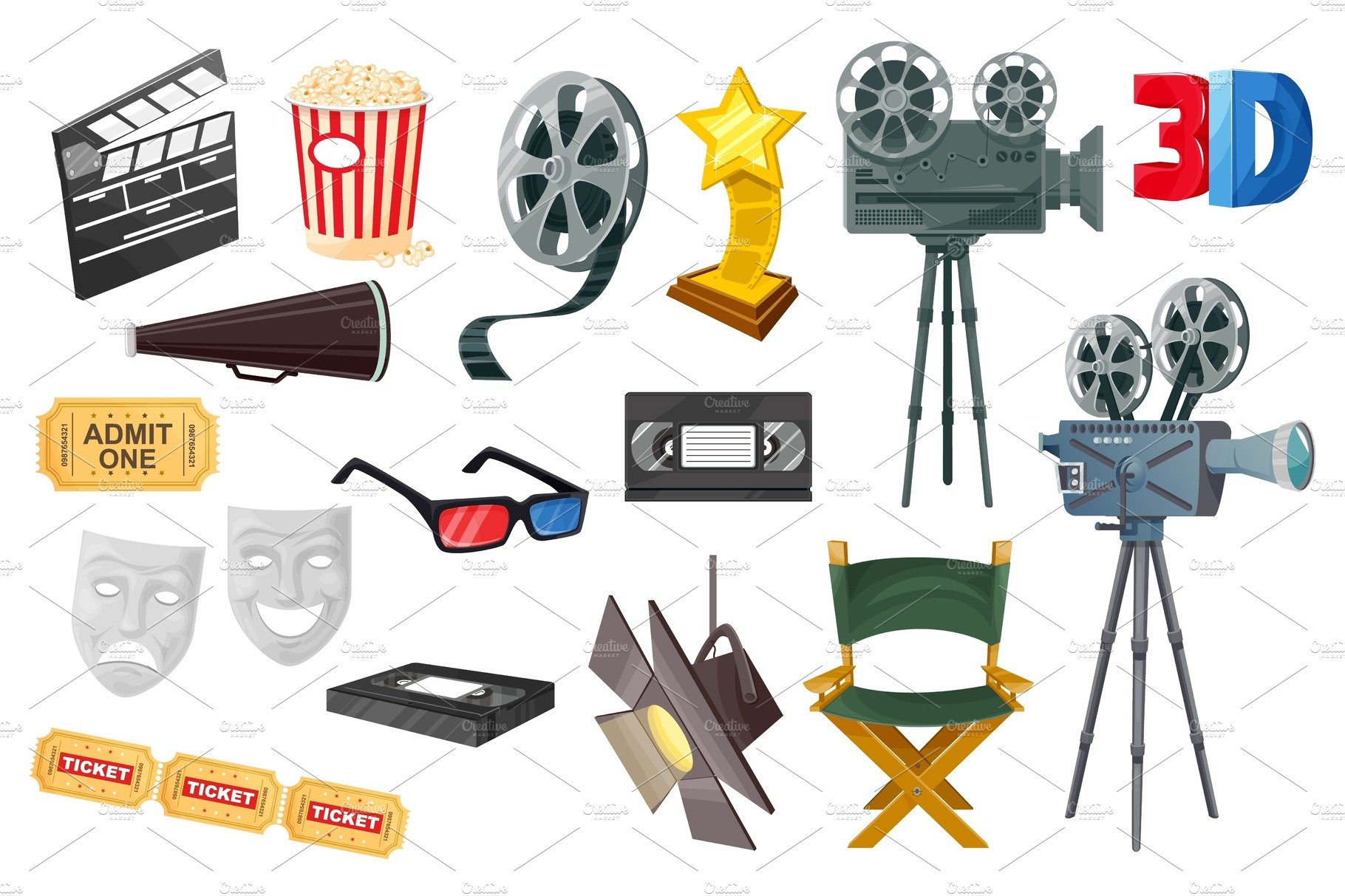 Cinema cartoon icons, movie cover image.