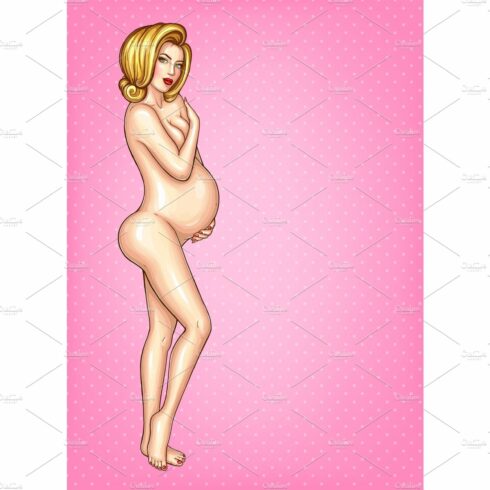 Vector pop art young naked pregnant cover image.