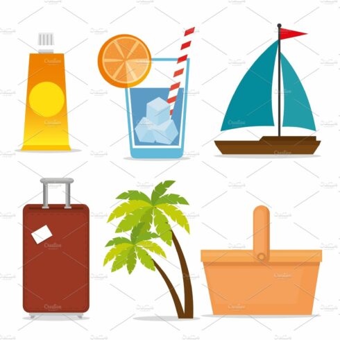 summer vacations set icons cover image.