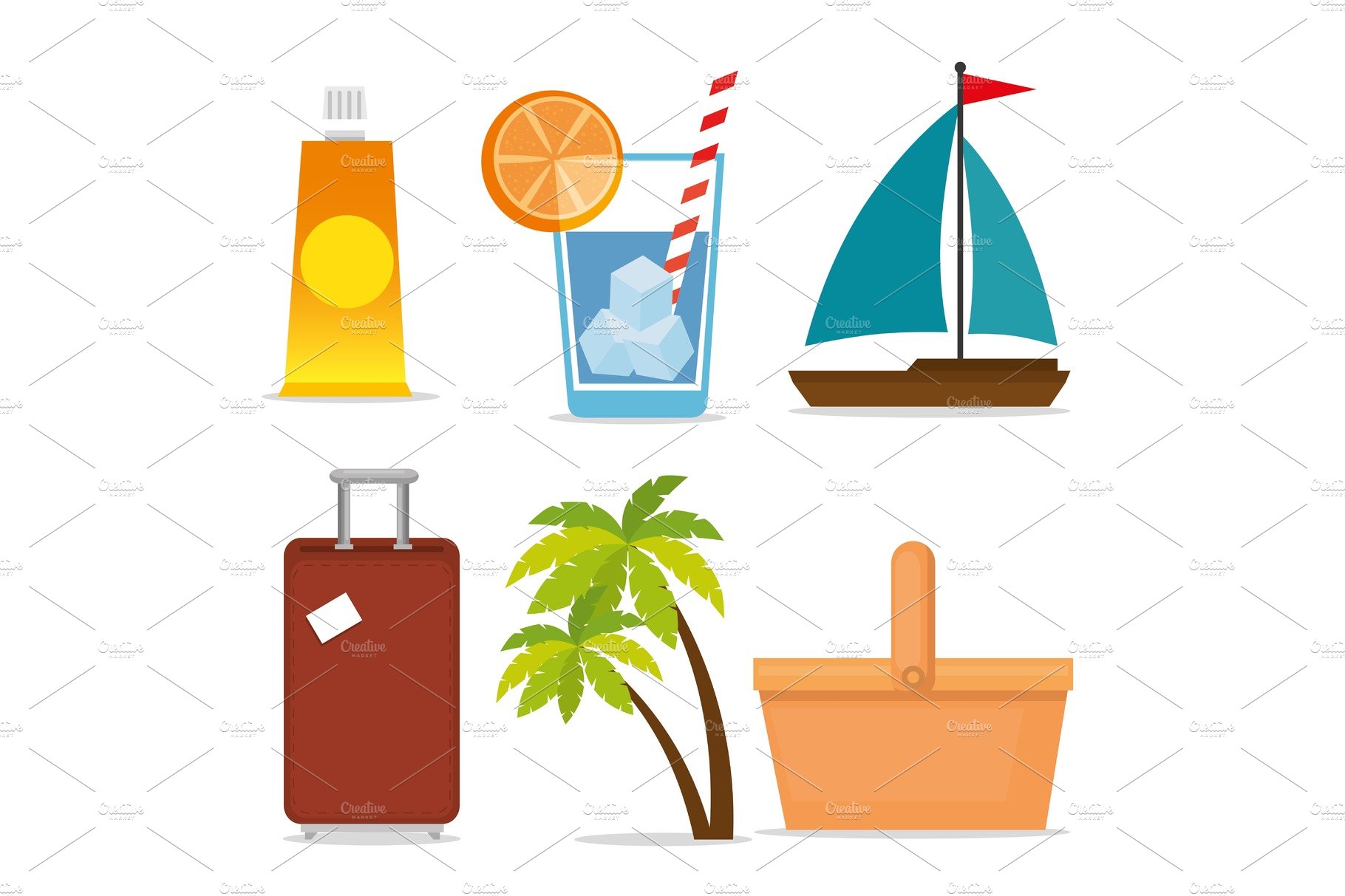 summer vacations set icons cover image.