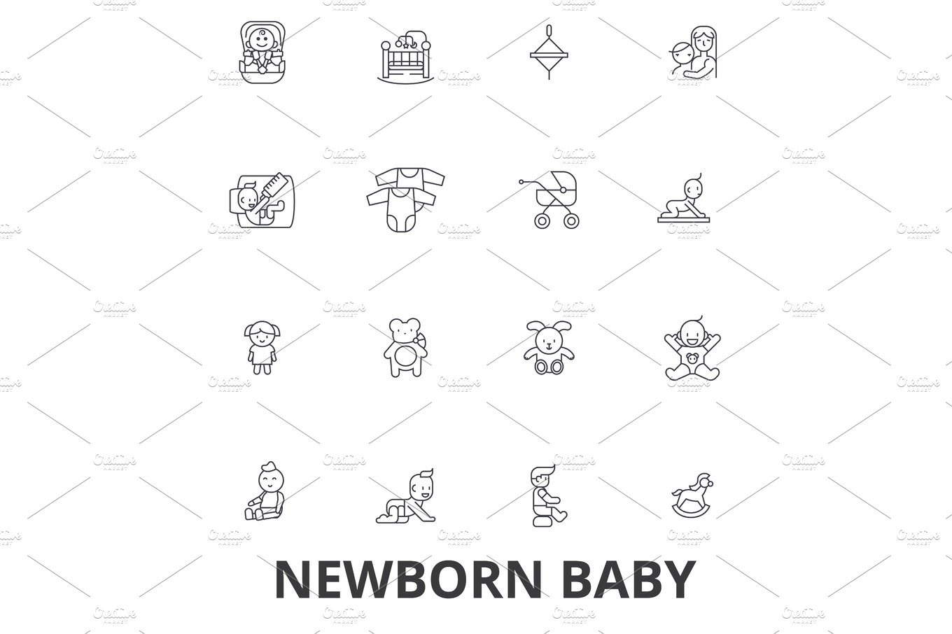 Newborn baby, hospital, sleeping, infant, pregnant woman, nursery line icon... cover image.