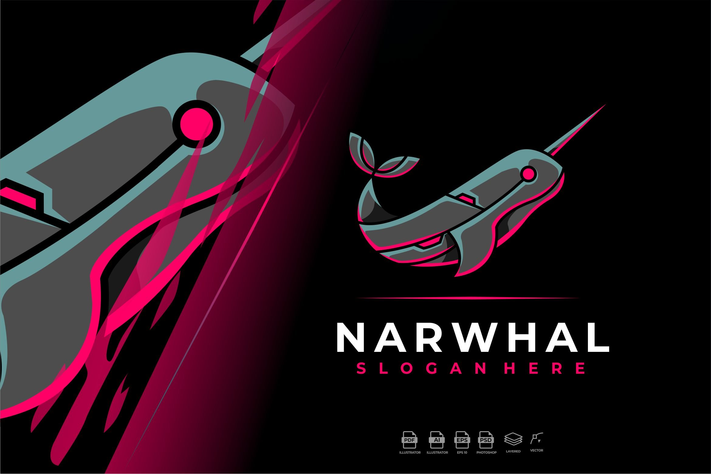 Modern Mecha Robot Narwhal Logo Icon cover image.