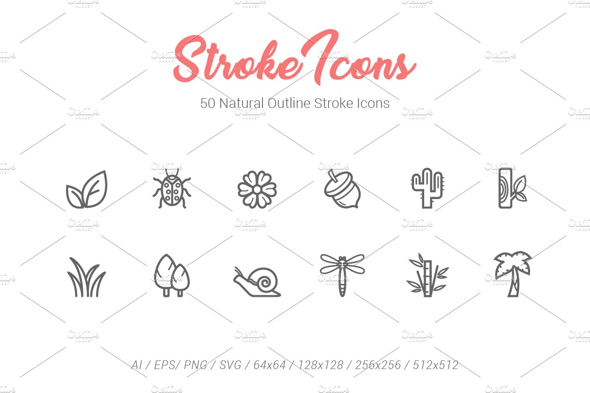 50 Natural&Life Outline Stroke Icons cover image.