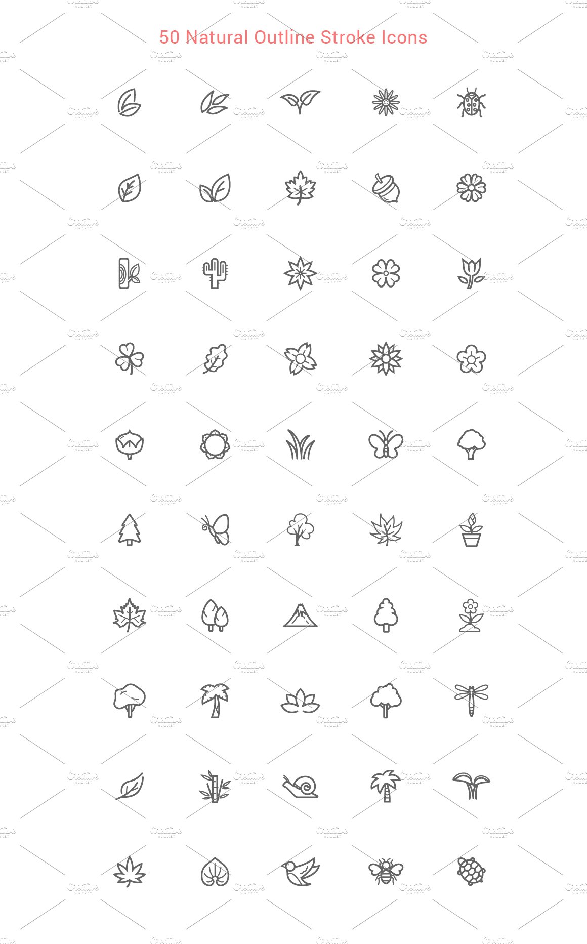 50 Natural&Life Outline Stroke Icons preview image.