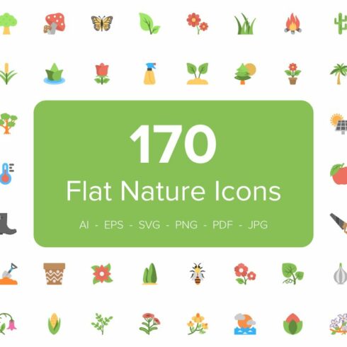 170 Flat Nature Icons cover image.
