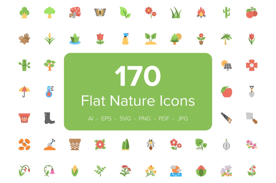 170 Flat Nature Icons cover image.