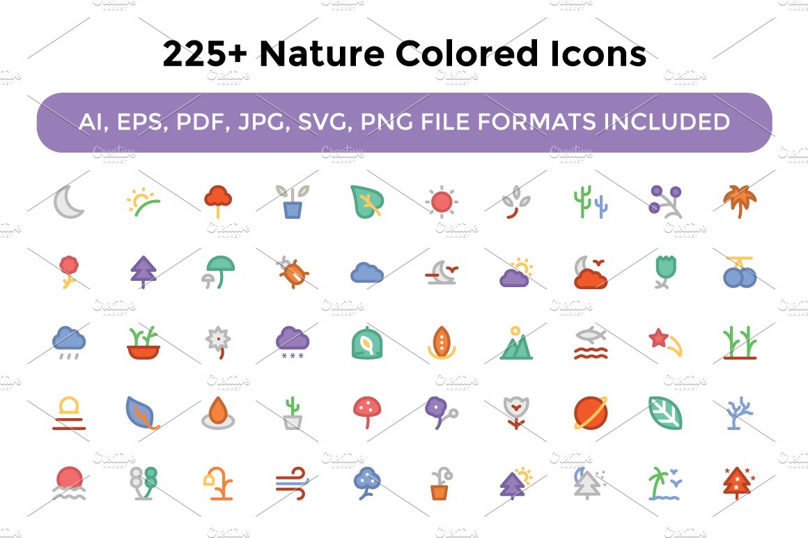 225+ Nature Colored Icons cover image.