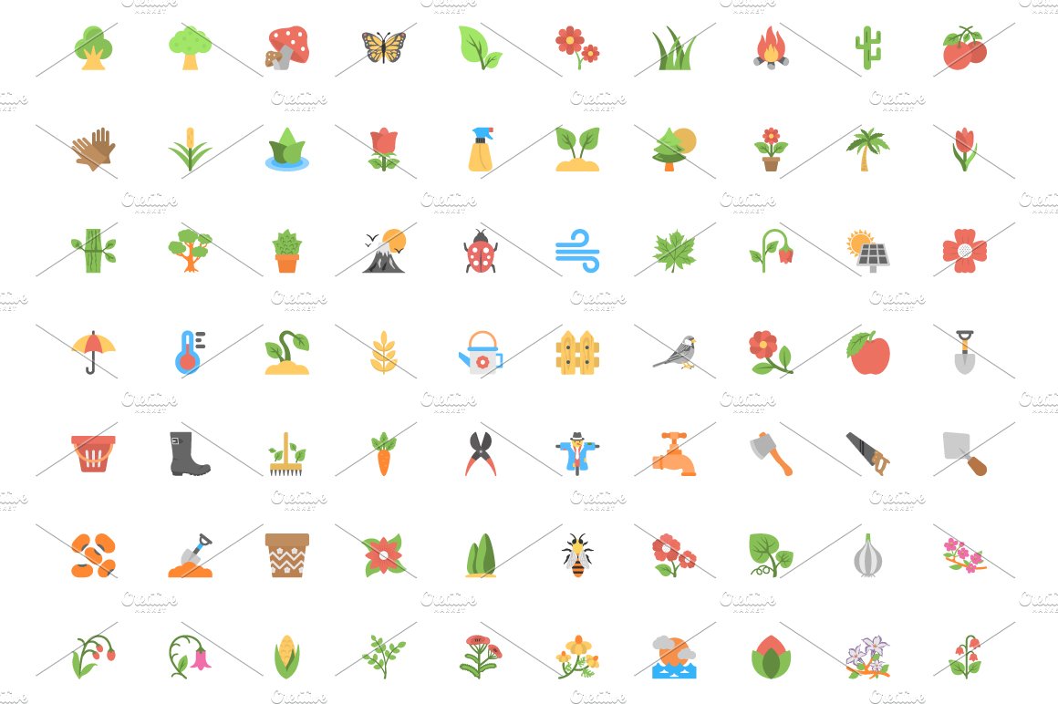 170 Flat Nature Icons preview image.