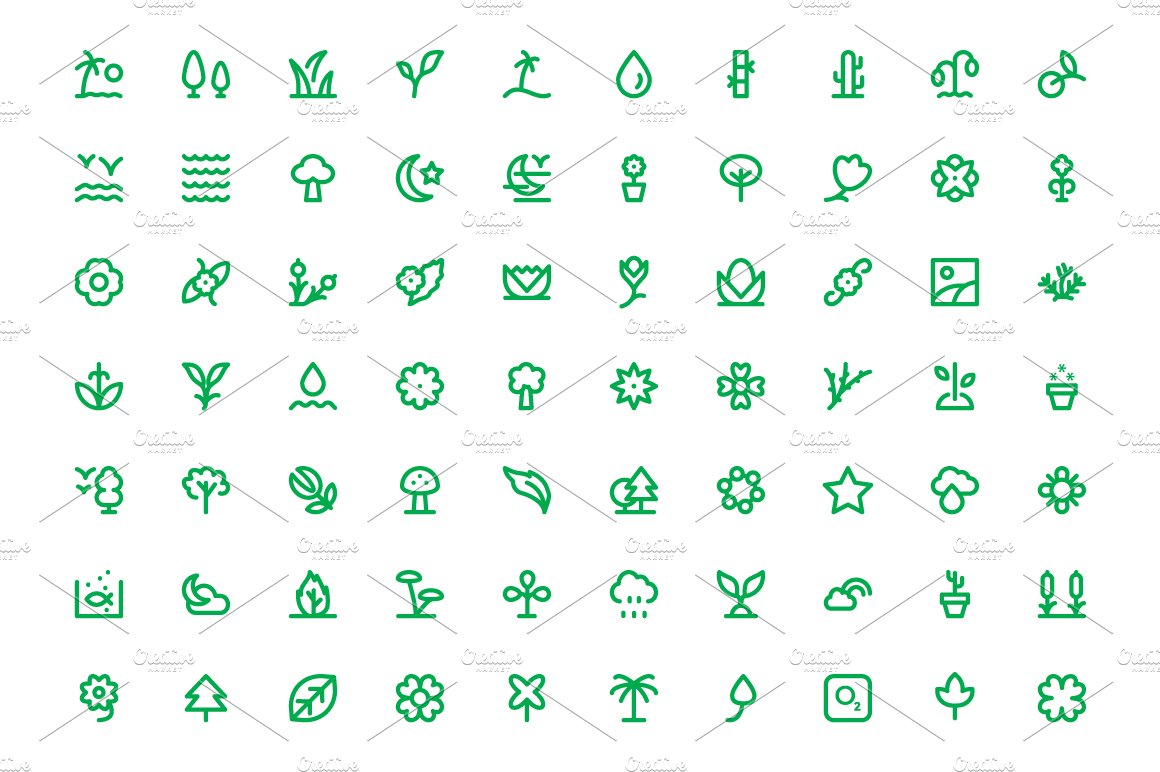 225+ Nature Line Icons Set preview image.