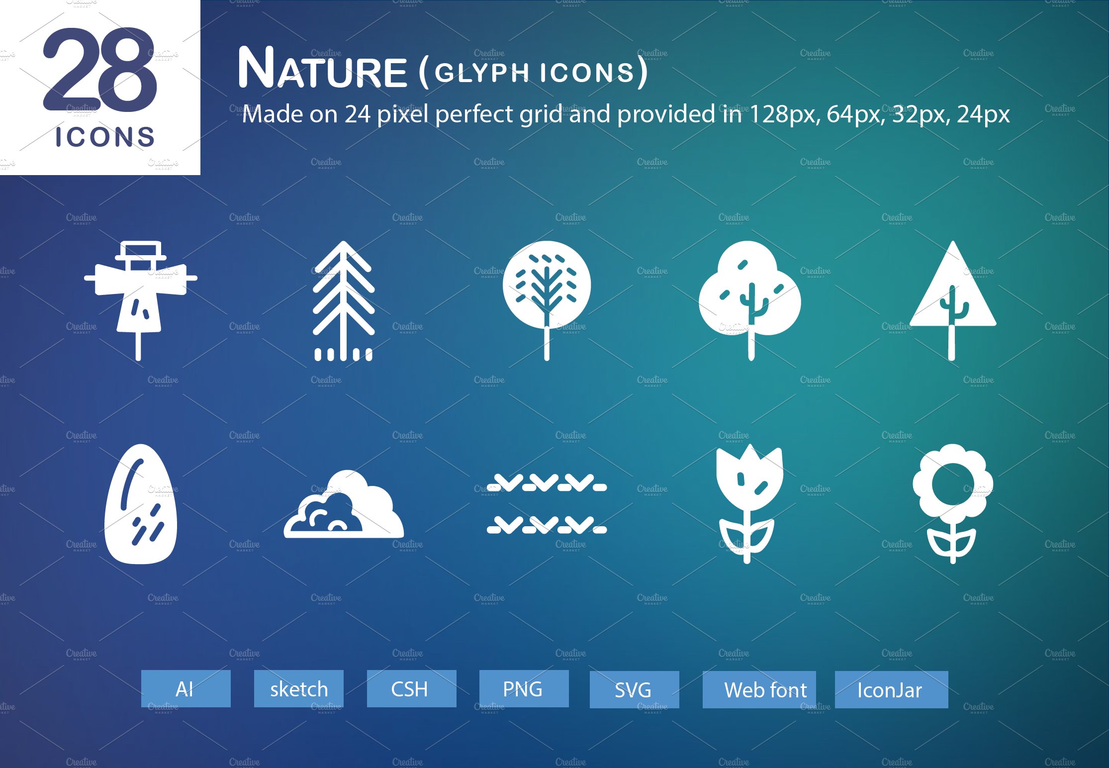 28 Nature Glyph Icons cover image.