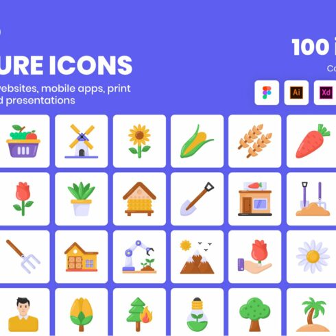 Flat Gardening and Nature Icons cover image.