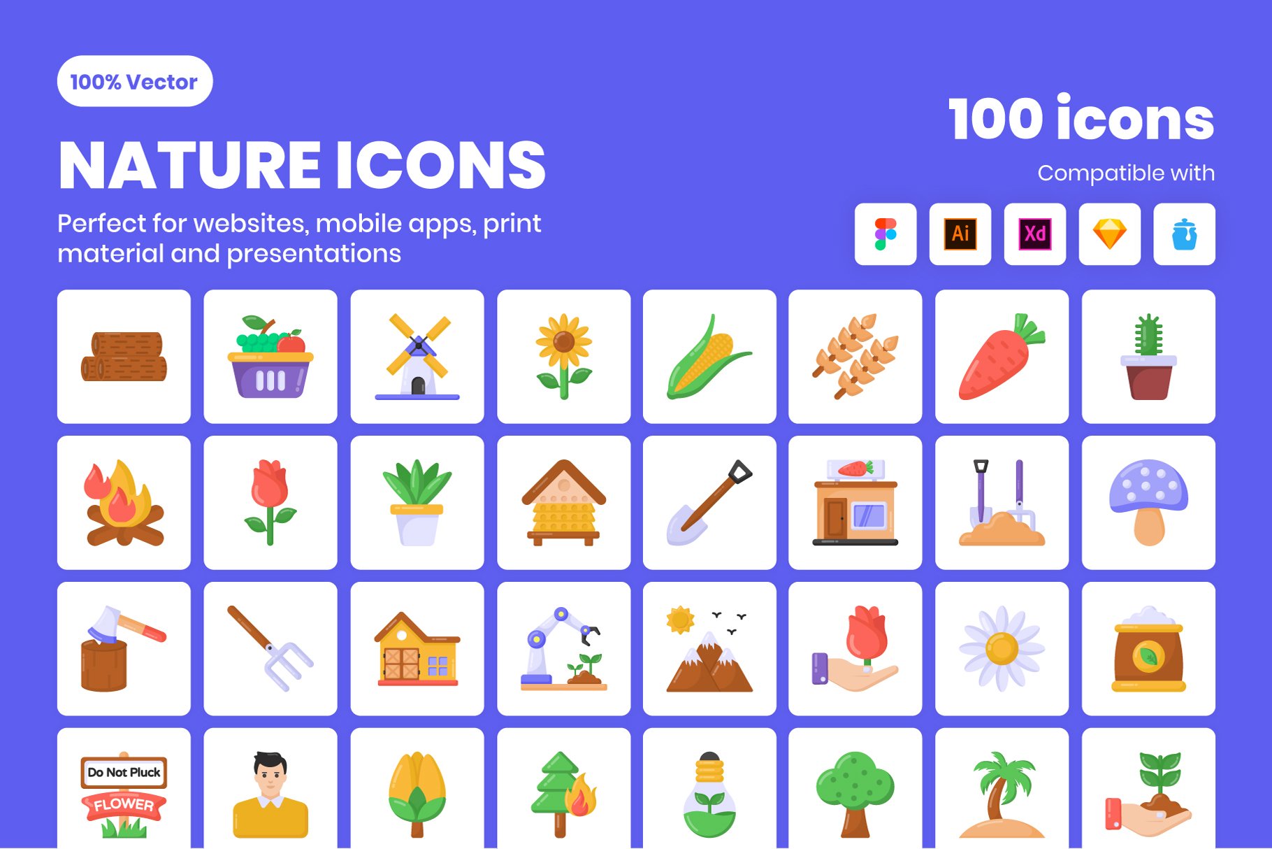 Flat Gardening and Nature Icons cover image.