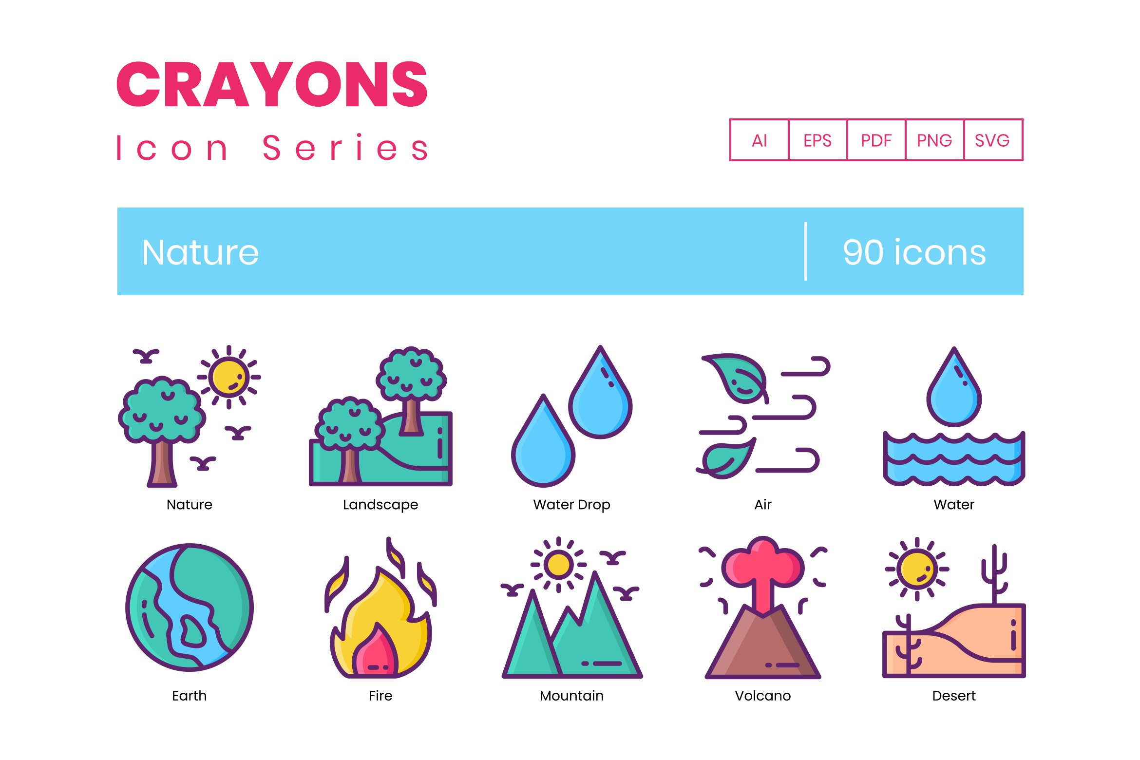 90 Nature Icons | Crayons cover image.