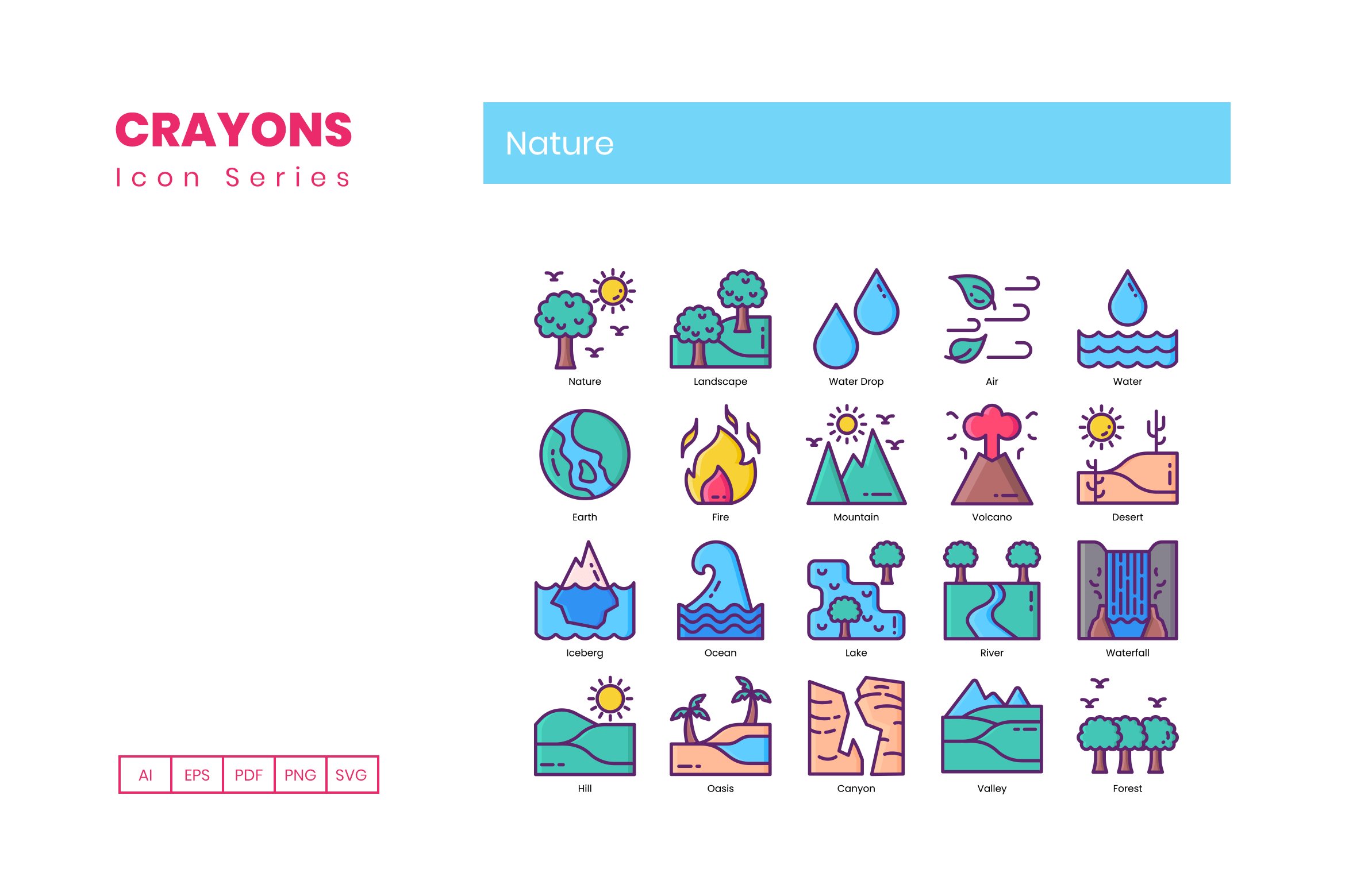 90 Nature Icons | Crayons preview image.