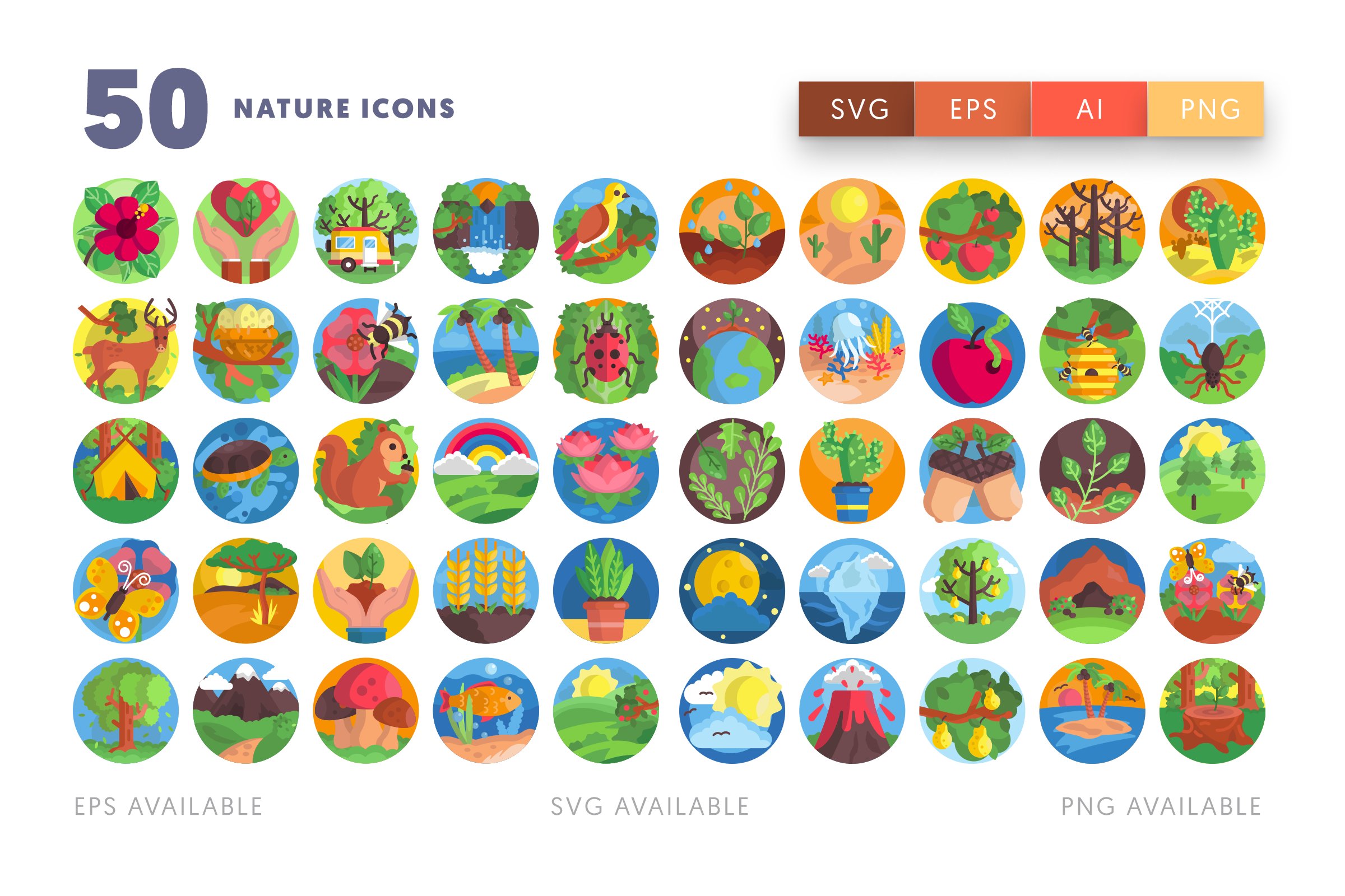 50 Nature Icons preview image.