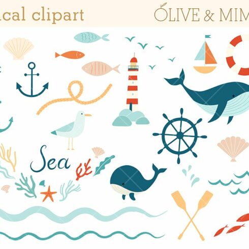 Nautical Sea vector clip art set cover image.
