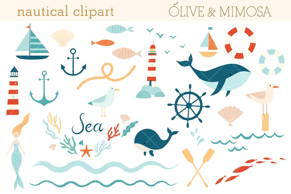 Nautical Sea vector clip art set cover image.