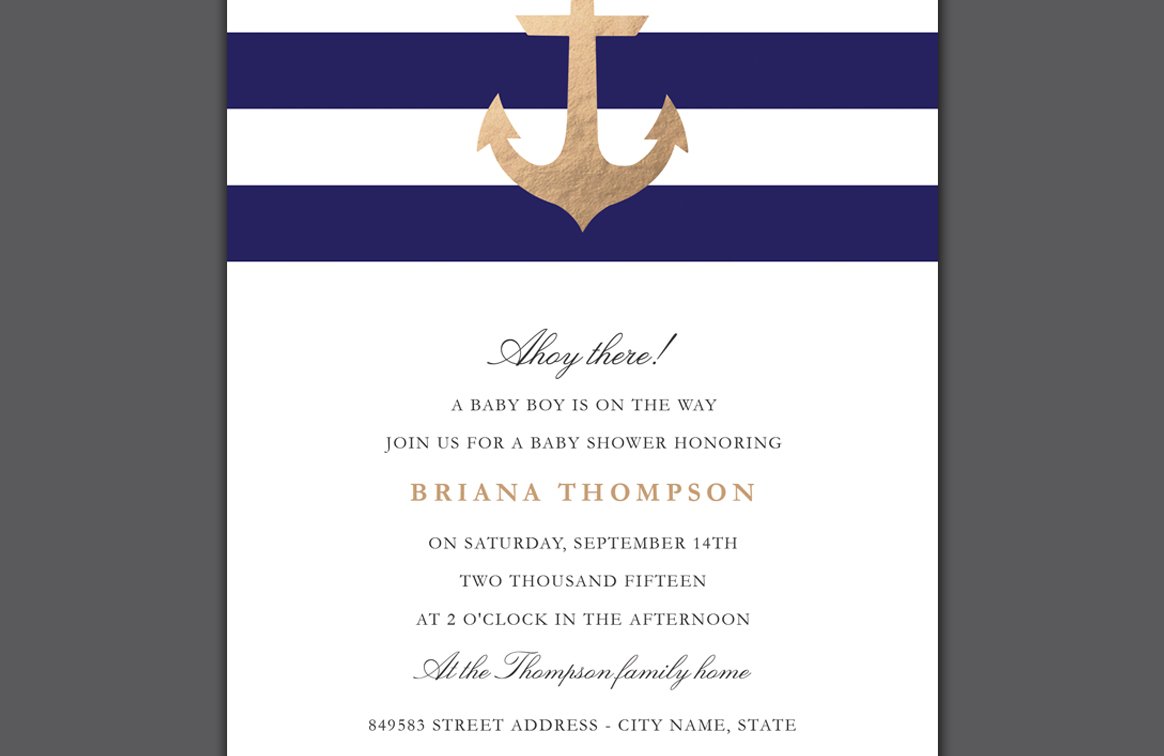Nautical Navy Baby Shower Invite preview image.