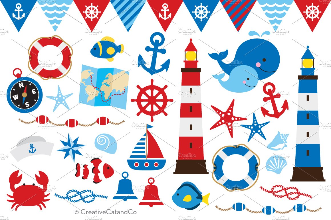 Nautical Beach Vector EPS PNG Set cover image.