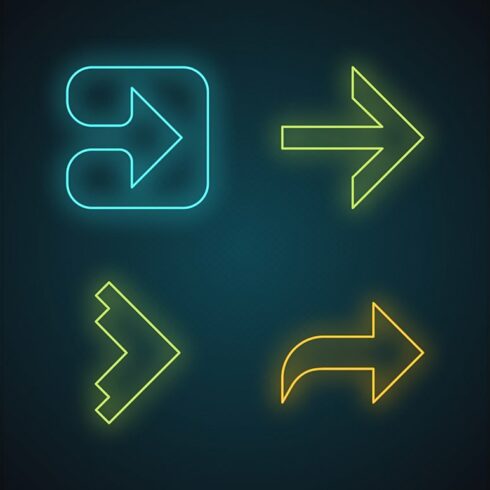 Arrow types neon light icons set cover image.